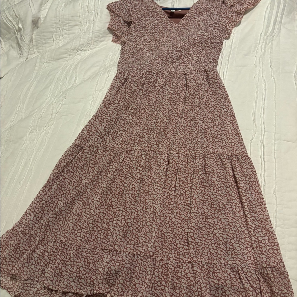 Cap Sleeve Pink Floral Midi Dress